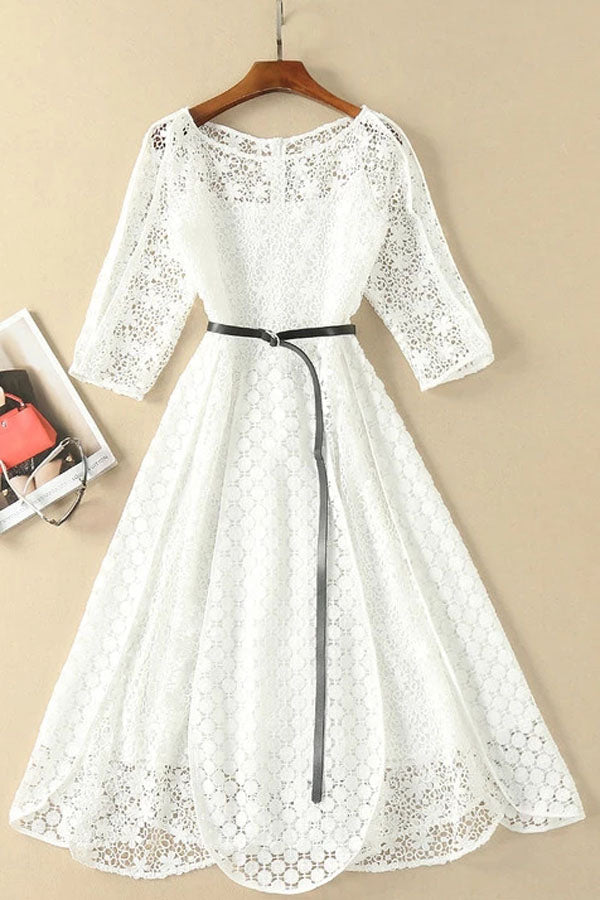 Elegant White Half Sleeve Lace Round Neck Homecoming Dresses,MH466 Musebridals Elegant White Half Sleeve Lace Round Neck Homecoming Dresses,MH466 Musebridals