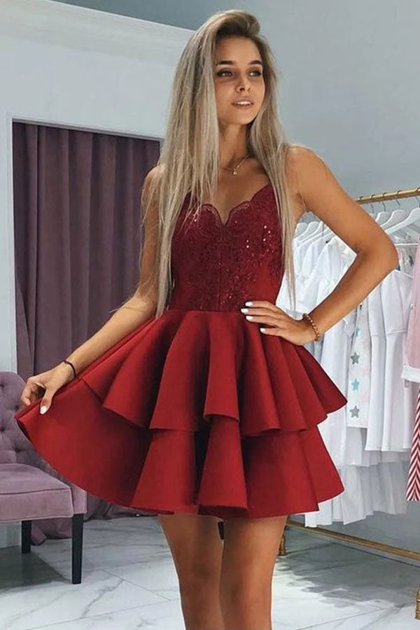 Cute Burgundy V-neck Spaghetti Straps Above Knee Short Homecoming Dresses,MH468 Musebridals Cute Burgundy V-neck Spaghetti Straps Above Knee Short Homecoming Dresses,MH468 Musebridals