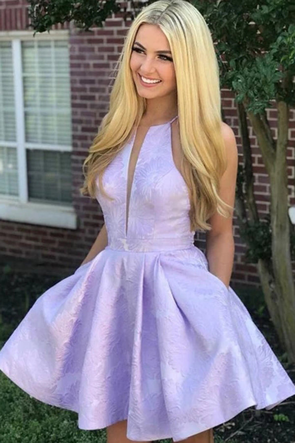 Floral Homecoming Dresses with Pocket Halter Graduation Dress, MH471 Musebridals Floral Homecoming Dresses with Pocket Halter Graduation Dress, MH471 Musebridals