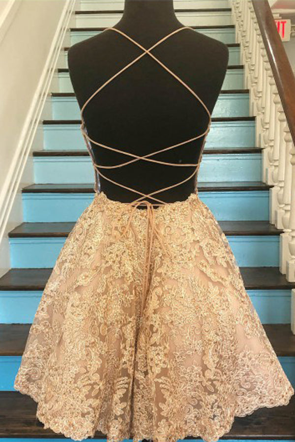 Tulle A-line Lace Appliques Spaghetti Straps Homecoming Dresses ,MH486 Musebridals Tulle A-line Lace Appliques Spaghetti Straps Homecoming Dresses ,MH486 Musebridals