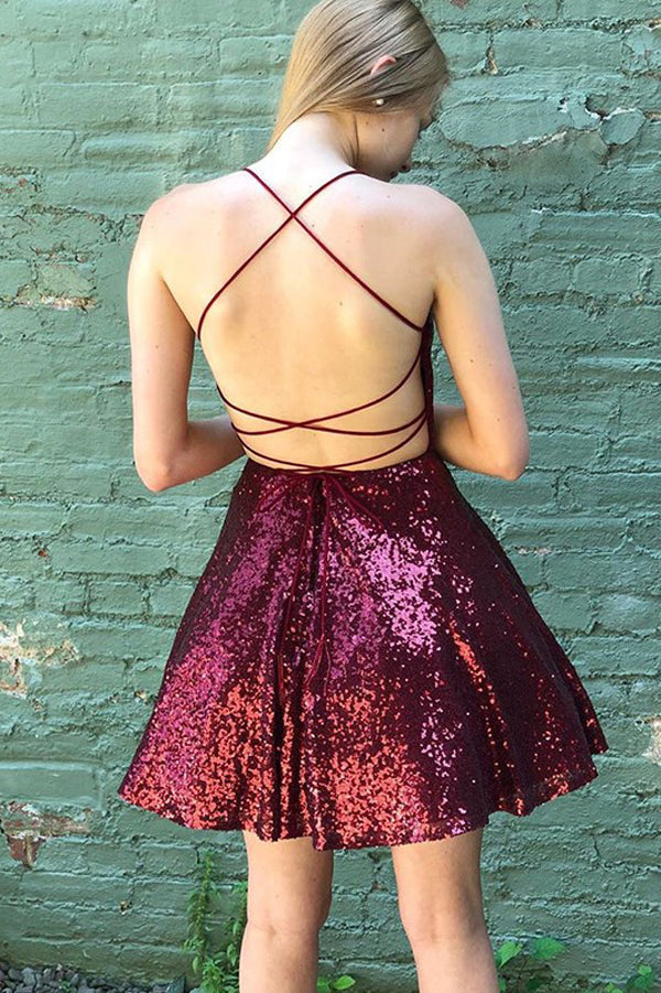 ballade nyse Amorous Cheap Dark Red Sequin Short Homecoming Dresses Short Prom Dresses,MH506 –  Musebridals