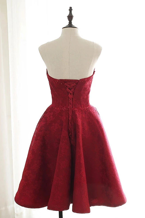 Burgundy Sweetheart Lace Homecoming Dresses,MH513 | Musebridals Burgundy Sweetheart Lace Homecoming Dresses,MH513 | Musebridals