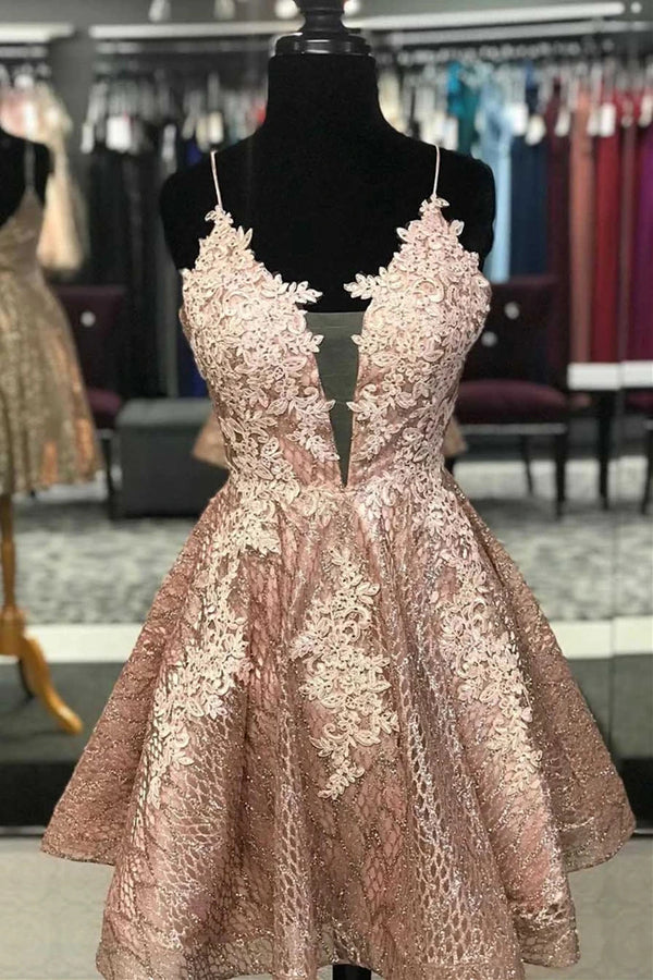 A-line Lace Short Prom Dress Homecoming Dress With Criss Cross Back,MH515 A-line Lace Short Prom Dress Homecoming Dress With Criss Cross Back,MH515