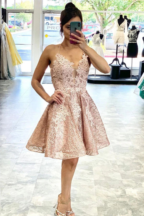 A-line Homecoming Dress With Criss Cross Back,MH515