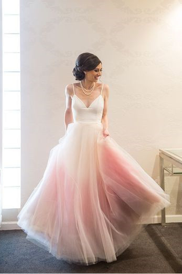 Chic A-line Floor-length Ombre Spaghetti Straps Long Prom Dress,MP435 at musebridals.com