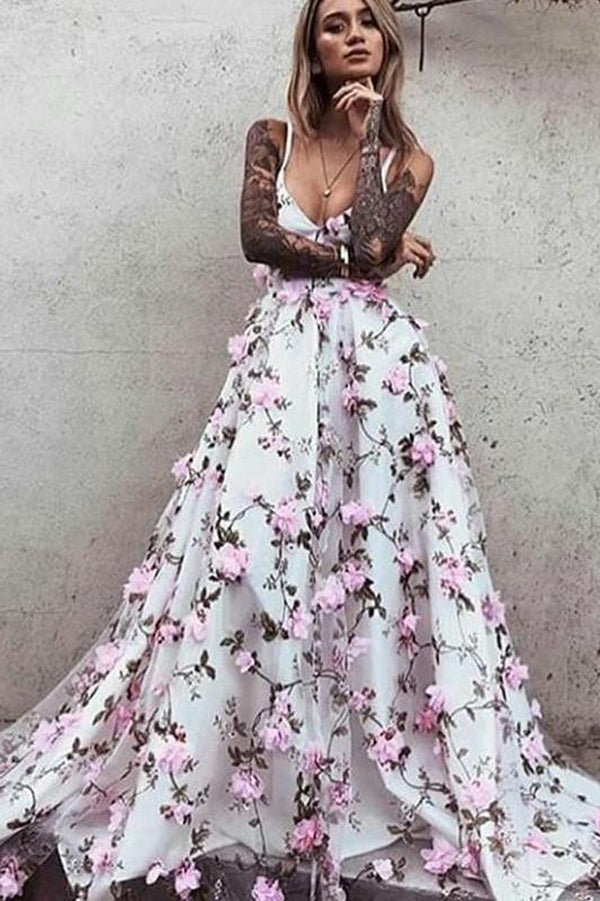 Floral Lace Beautiful Spaghetti Straps Long Prom Dress Evening Dress,MP438