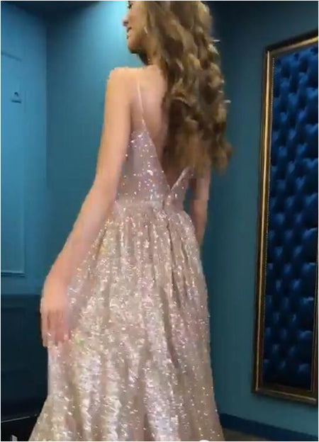 Musebridals.com offer Gorgeous V-Neck Spaghetti-Straps Long Sequins Evening Gown,MP456