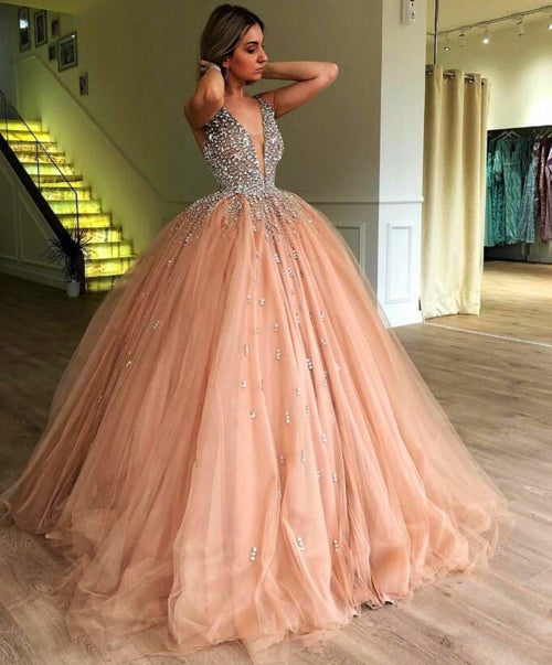 Beaded and Tulle Deep Illusion V-neck Ball Gown Mauve Prom Dress,MP502 Beaded and Tulle Deep Illusion V-neck Ball Gown Mauve Prom Dress,MP502