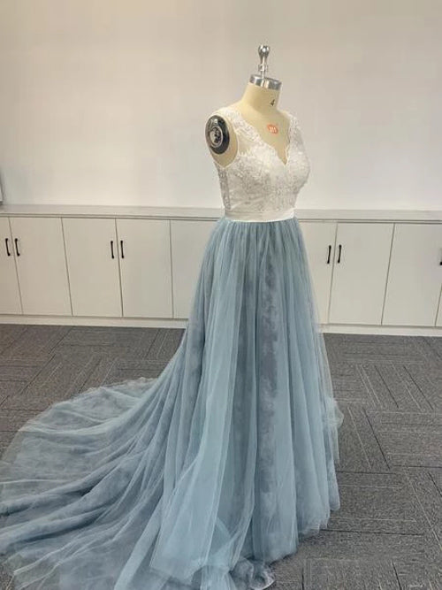 Tulle Embroidered Ombre Soft Lace V-neck Prom Dresses Formal Dresses,MP515 | musebridals.com