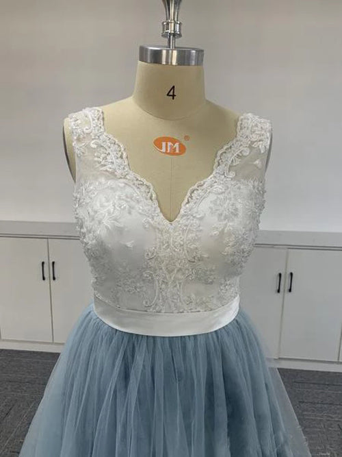 Tulle Embroidered Ombre Soft Lace V-neck Prom Dresses Formal Dresses,MP515