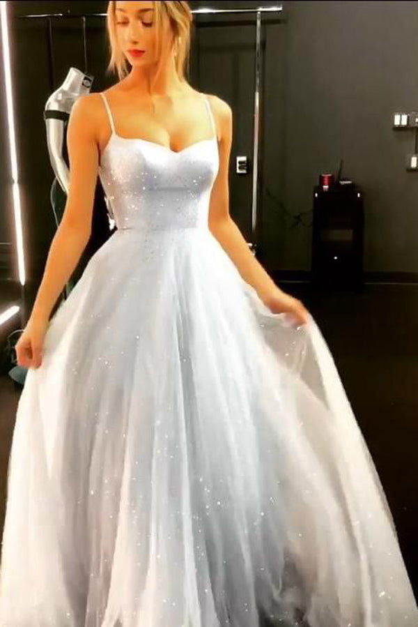 Sparkly A-Line Sky Blue Backless Dress Floor-length Prom Dresses,MP522