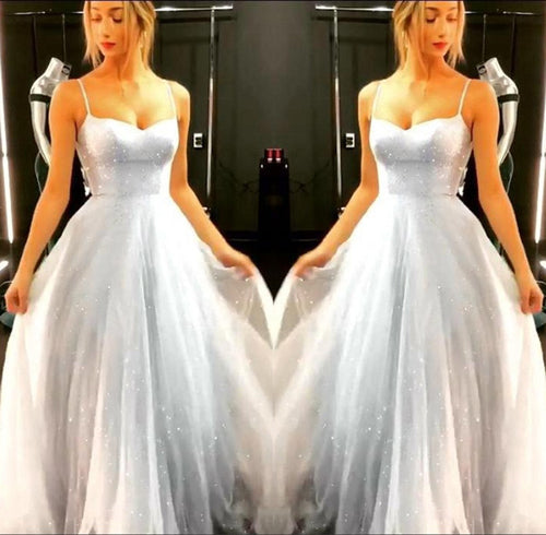 Sparkly A-Line Sky Blue Backless Dress Floor-length Prom Dresses,MP522
