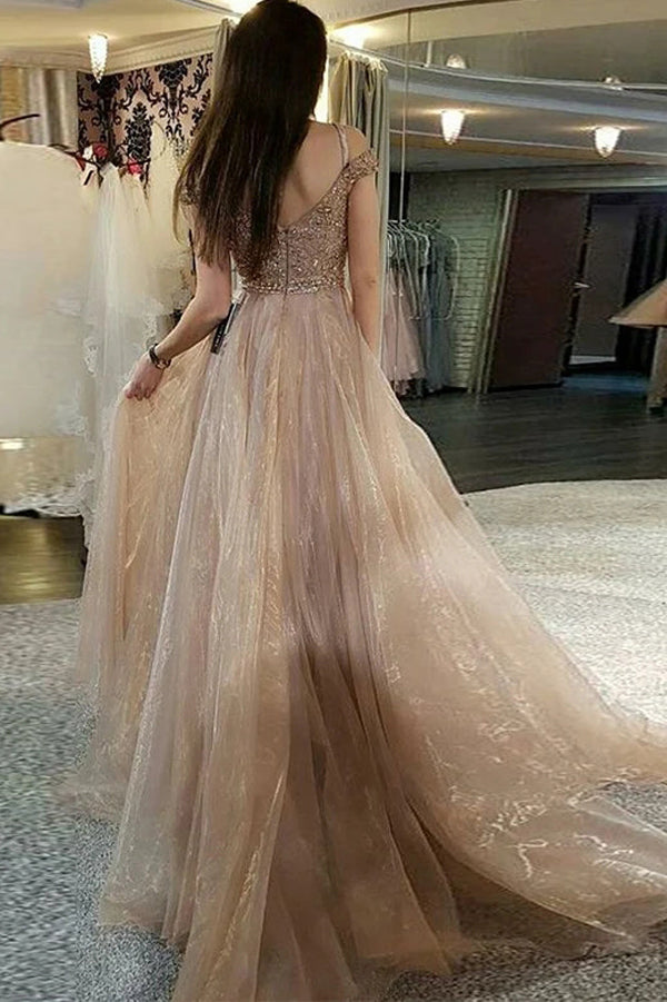 Straps Off The Shoulder Prom Dresses with Beading Long Formal Evening Dresses,MP554 | musebridals.com
