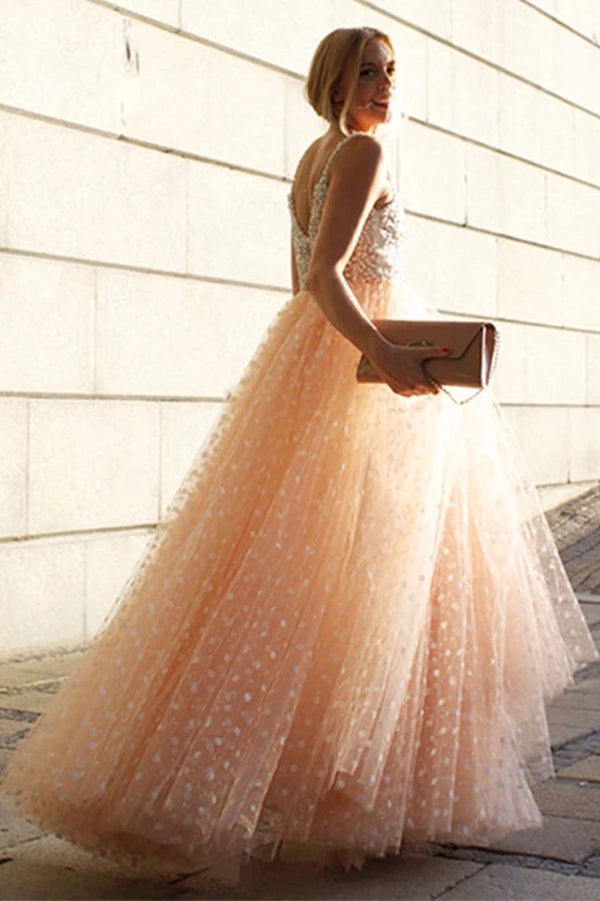 Sparkly Prom Dresses A-line Straps Beading Long Beautiful Prom Dress Evening Dress,MP566 | musebridals.com