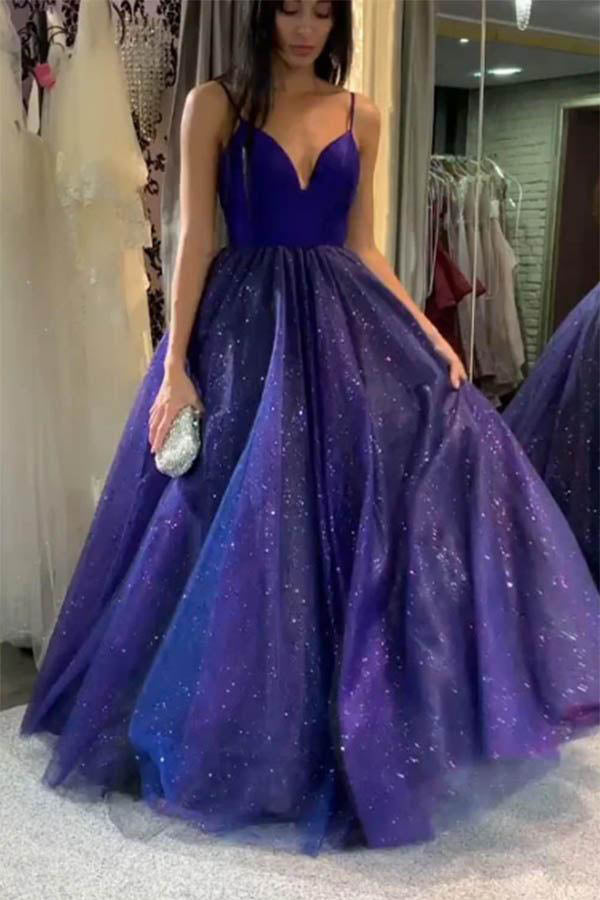 Spaghetti Straps A-Line V-neck Modest Tulle Sparkle Prom Dress,MP582 Musebridals Spaghetti Straps A-Line V-neck Modest Tulle Sparkle Prom Dress,MP582 Musebridals