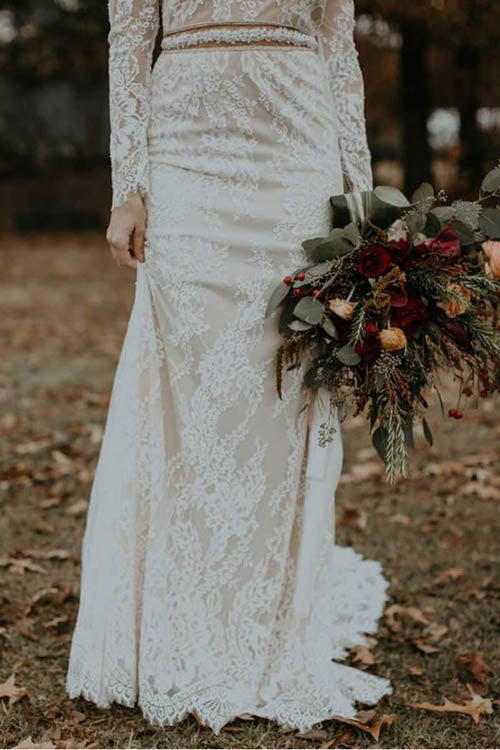 Elegant Vintage Ivory Backless Long Sleeve Rustic Lace Wedding Dresses, MW264 Elegant Vintage Ivory Backless Long Sleeve Rustic Lace Wedding Dresses, MW264