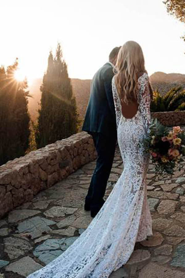 Charming Long Sleeve See Through Lace Rustic Mermaid Wedding Dress,MW266 Charming Long Sleeve See Through Lace Rustic Mermaid Wedding Dress,MW266