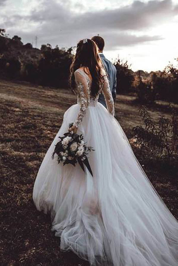 Long Sleeve Boho See Through Wedding Dresses Lace Applique,MW268 Long Sleeve Boho See Through Wedding Dresses Lace Applique,MW268