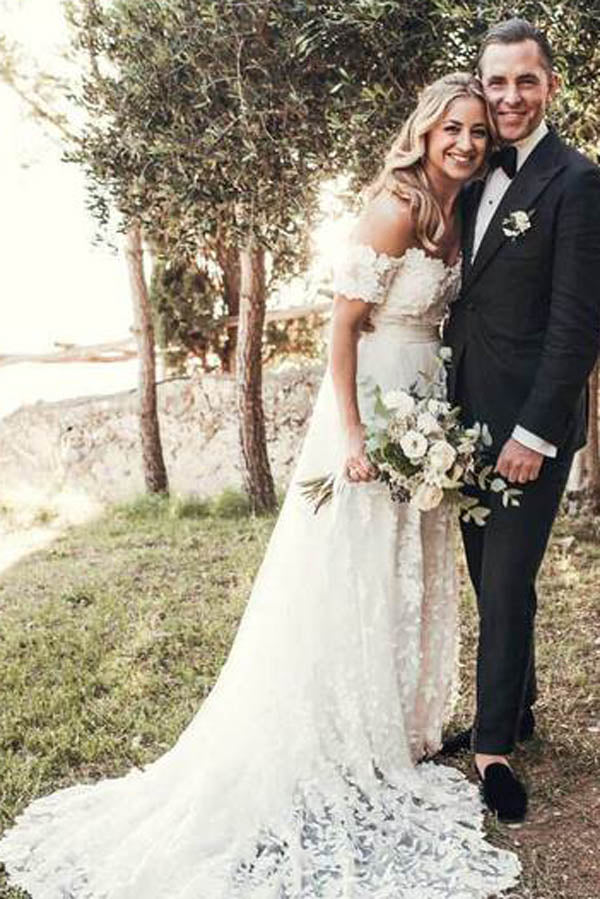 Rustic Lace Off the Shoulder Ivory Beach Wedding Dresses,MW271 – Musebridals