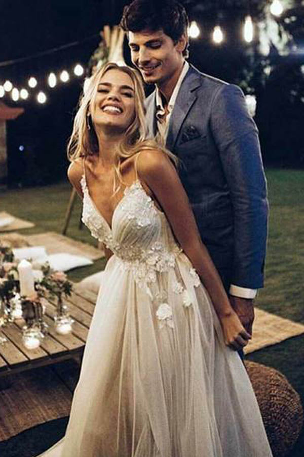 Beach wedding dress spaghetti straps store