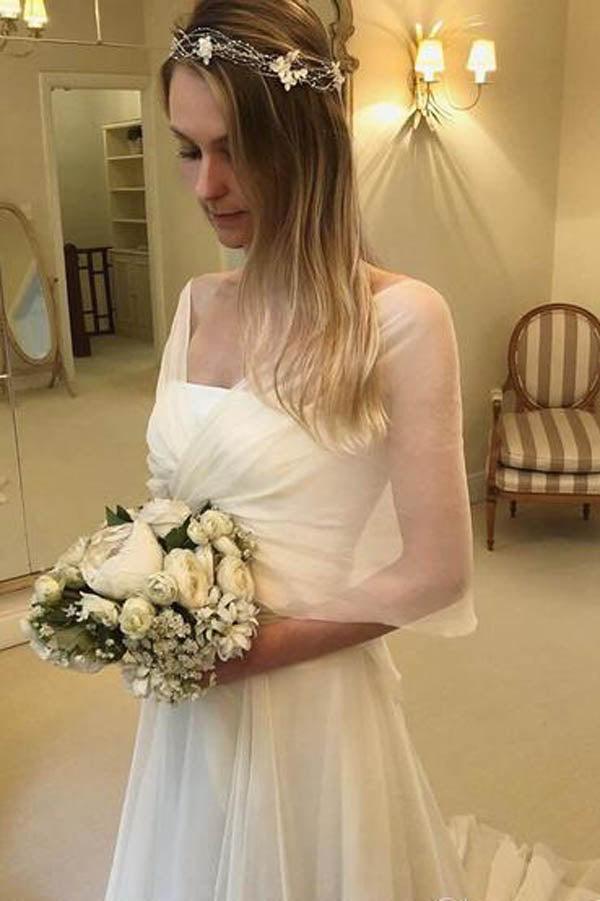 Simple Elegant Chiffon with Wrap Sleeve Beach Wedding Dresses  ,MW282