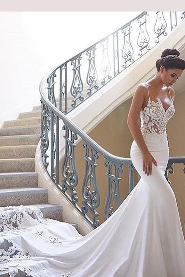 Glamorous Spaghetti-Straps Lace Wedding Dress Mermaid Bridal Gowns,MW290 Glamorous Spaghetti-Straps Lace Wedding Dress Mermaid Bridal Gowns,MW290