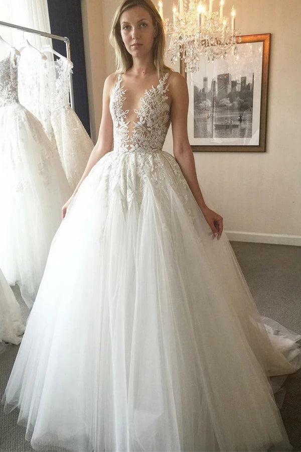 Cheap Ball Gown V-Neck Ivory Open Back Wedding Dress with Appliques,MW302 – Musebridals Cheap Ball Gown V-Neck Ivory Open Back Wedding Dress with Appliques,MW302 – Musebridals