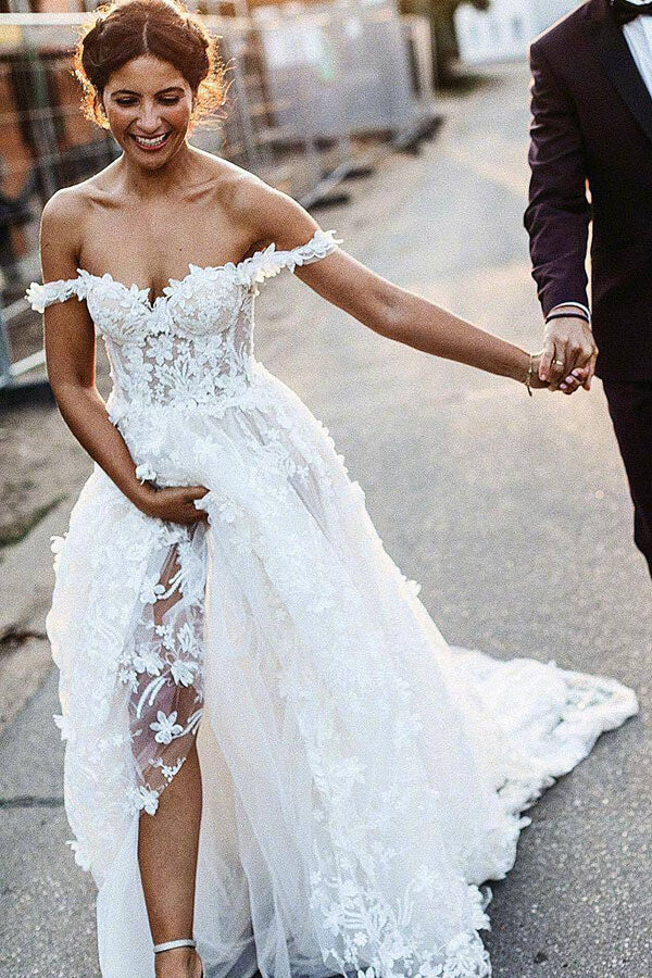 Off the Shoulder Lace Beach Wedding Dresses Rustic Boho Wedding Dress,MW317 Off the Shoulder Lace Beach Wedding Dresses Rustic Boho Wedding Dress,MW317