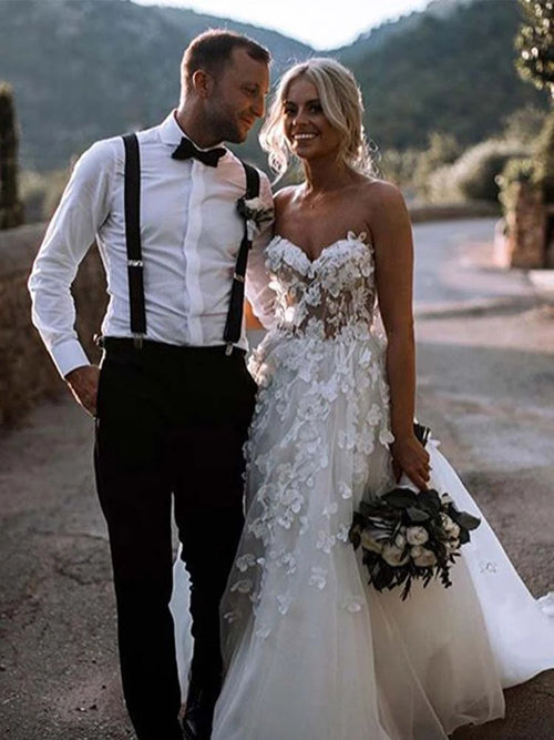 Sweetheart Neck Tulle A-line Wedding Dresses Appliqued Wedding Gowns,MW322 Musebridals Sweetheart Neck Tulle A-line Wedding Dresses Appliqued Wedding Gowns,MW322 Musebridals