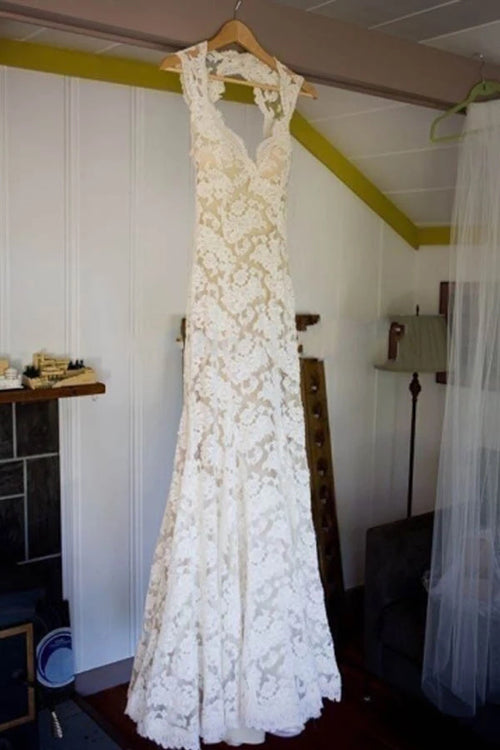 Backless A-line Floor-Length Sleeveless Sheath Lace Wedding Dress,MW33 Musebridals Backless A-line Floor-Length Sleeveless Sheath Lace Wedding Dress,MW33 Musebridals