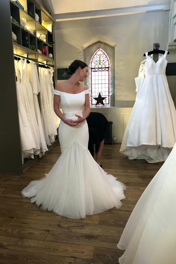 tulle off the shoulder mermaid wedding dress Off Shoulder Wedding Dress - Tulle Mermaid Wedding Gown