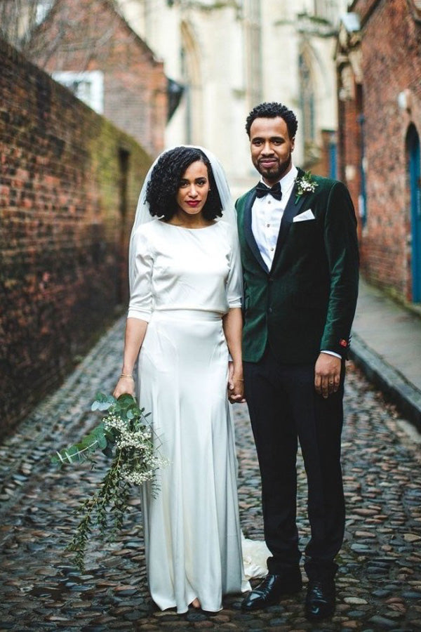 Simple Long Sleeves Style Wedding Gown Ivory Satin Sheath Wedding Dress,MW348 Simple Long Sleeves Style Wedding Gown Ivory Satin Sheath Wedding Dress,MW348