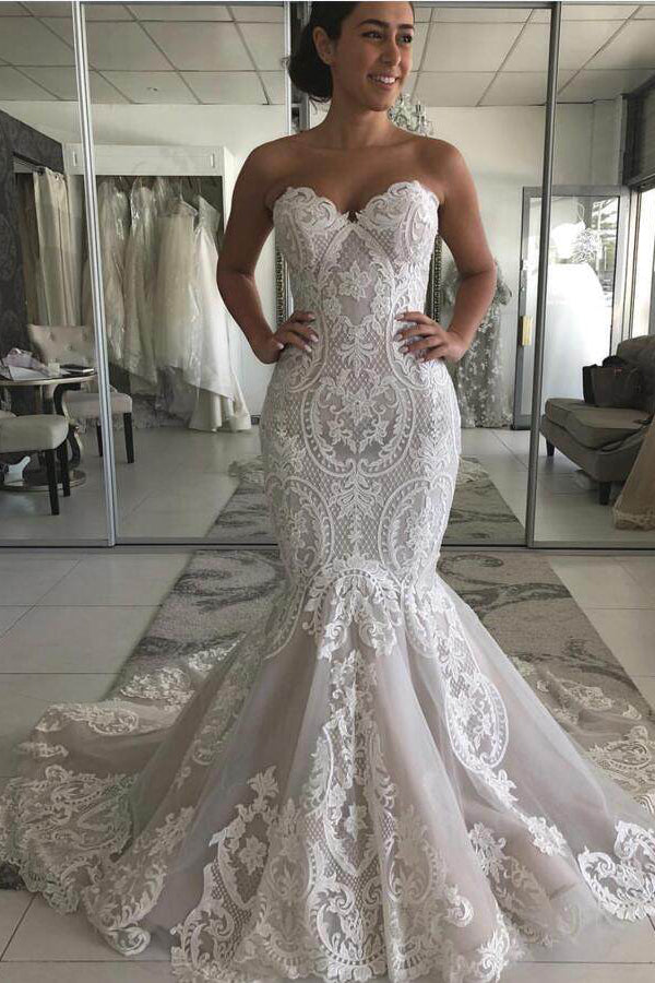 Gorgeous Wedding Dress with Drop Waist and Cascades Lace Mermaid with Court Train Bridal Dress,MW369 Gorgeous Wedding Dress with Drop Waist and Cascades Lace Mermaid with Court Train Bridal Dress,MW369