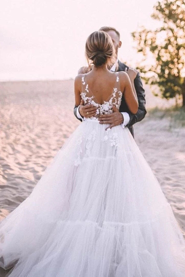 Layered Tulle Unlined Lace Wedding Ball Gown with Deep V-neck Wedding Dresses,MW371 Layered Tulle Unlined Lace Wedding Ball Gown with Deep V-neck Wedding Dresses,MW371