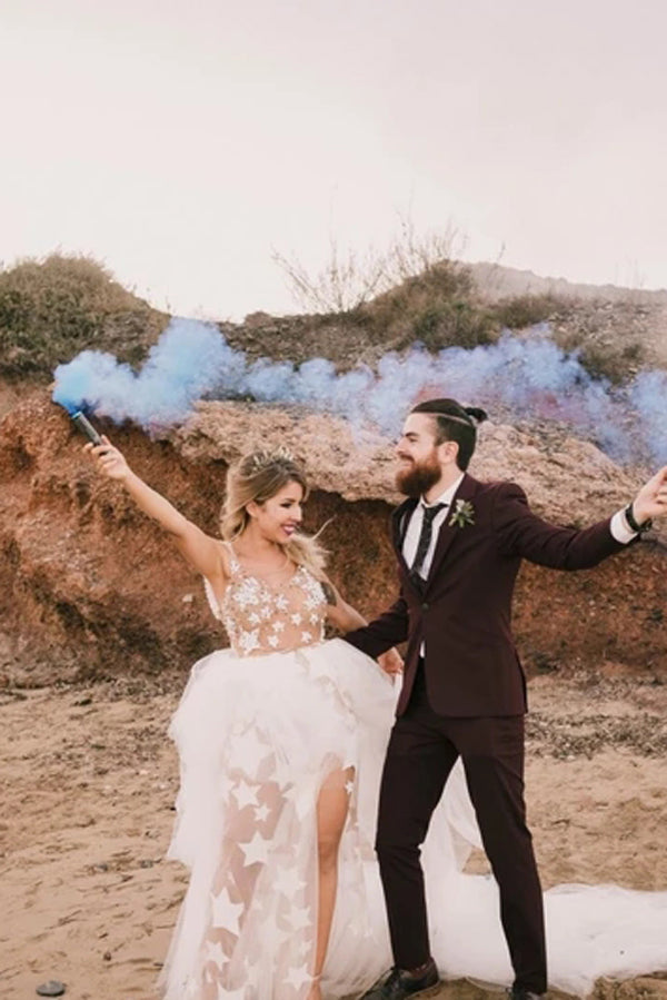 modern edgy wedding dresses Unique See Through Ivory Stars Lace Pattern Bridal Dress Edgy Wedding  Dresses,MW372