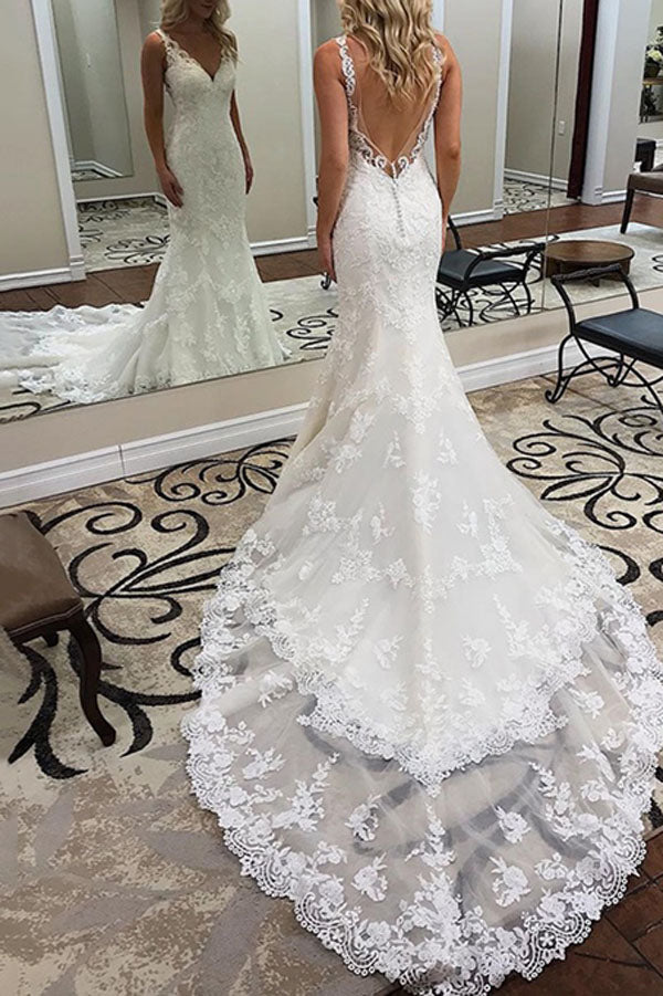 Backless Wedding Low Back Beach Wedding Dress Elegant Mermaid V