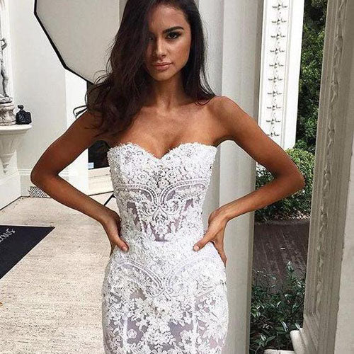 Elegant Lace Mermaid Open Back Beaded Long Wedding Dresses with Appliq Musebridals Elegant Lace Mermaid Open Back Beaded Long Wedding Dresses with Appliq Musebridals