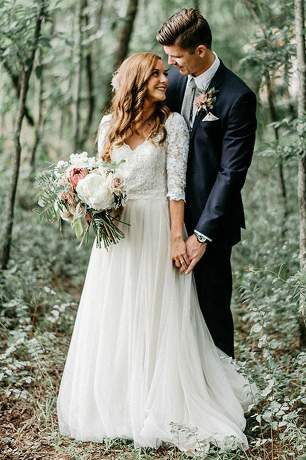 A-line V-neck Open Back Half Sleeves Long Wedding Dresses, Fairy Wedding Dresses,MW409 A-line V-neck Open Back Half Sleeves Long Wedding Dresses, Fairy Wedding Dresses,MW409