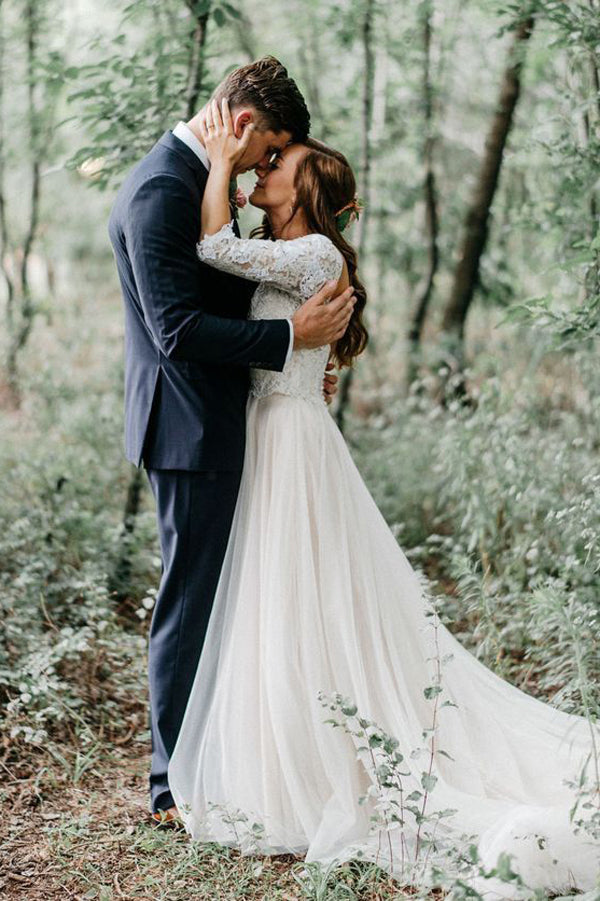 A-line V-neck Open Back Half Sleeves Long Wedding Dresses, Fairy Wedding Dresses,MW409 A-line V-neck Open Back Half Sleeves Long Wedding Dresses, Fairy Wedding Dresses,MW409
