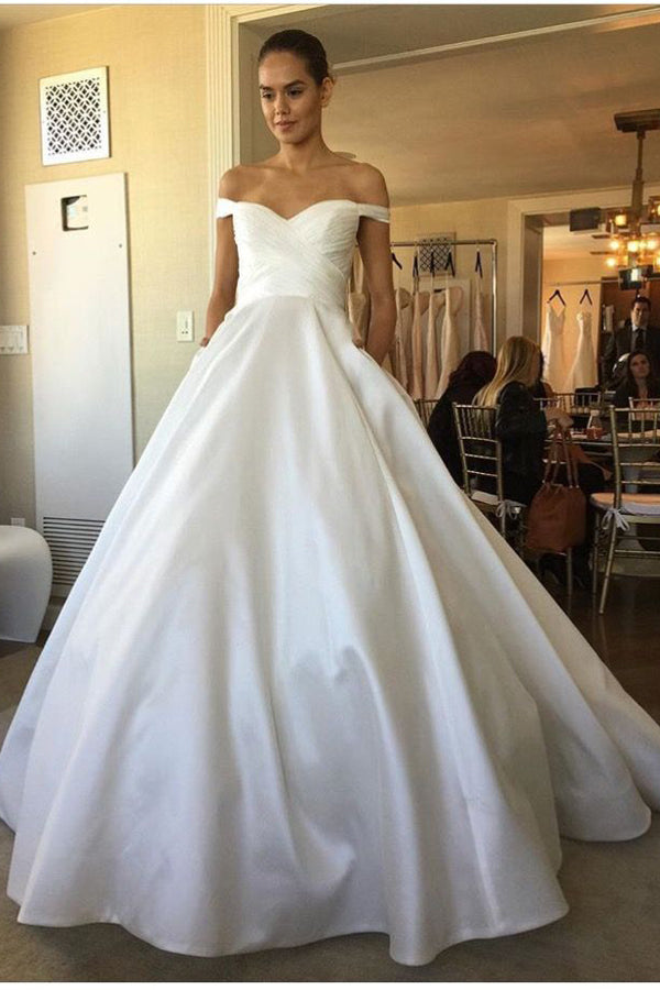 Vintage Sweetheart Ivory Satin Wedding Dresses with Pockets,MW414 –  Musebridals