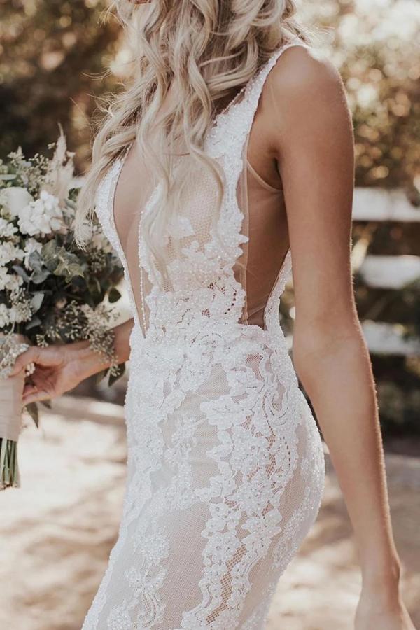 Mermaid/Trumpet Attractive Floor-length V-neck Lace Wedding Dress,MW43 Musebridals Mermaid/Trumpet Attractive Floor-length V-neck Lace Wedding Dress,MW43 Musebridals