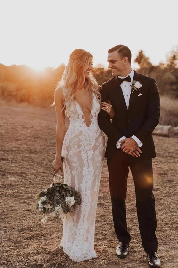 Mermaid/Trumpet Attractive Floor-length V-neck Lace Wedding Dress,MW43 Musebridals Mermaid/Trumpet Attractive Floor-length V-neck Lace Wedding Dress,MW43 Musebridals