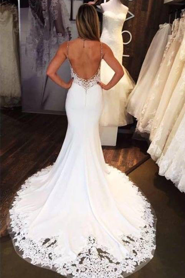 sweetheart backless wedding dress Strap Sweetheart Backless Mermaid Lace Wedding Dress Ball Gown WD026 US10 / White