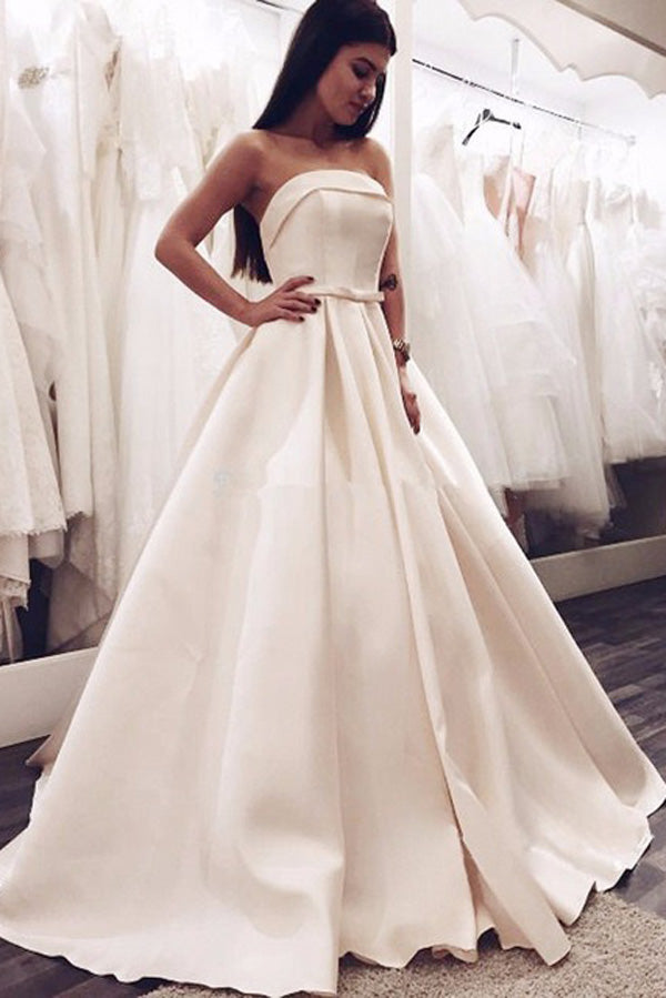 Elegant Ball Gown Strapless Satin Long Wedding Dresses with Bow,Cute Wedding Dresses,MW478 Elegant Ball Gown Strapless Satin Long Wedding Dresses with Bow,Cute Wedding Dresses,MW478