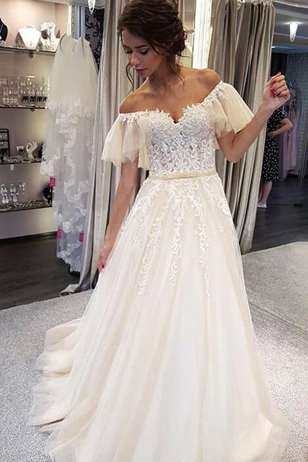 Romantic Lace A-Line Wedding Dress with Off-the-Shoulder Straps