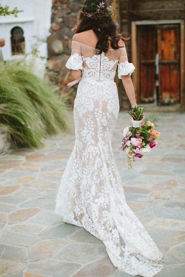 Sheath Off the Shoulder White Lace Long Wedding Dresses,Half Sleeves Wedding Dresses,MW480 Sheath Off the Shoulder White Lace Long Wedding Dresses,Half Sleeves Wedding Dresses,MW480