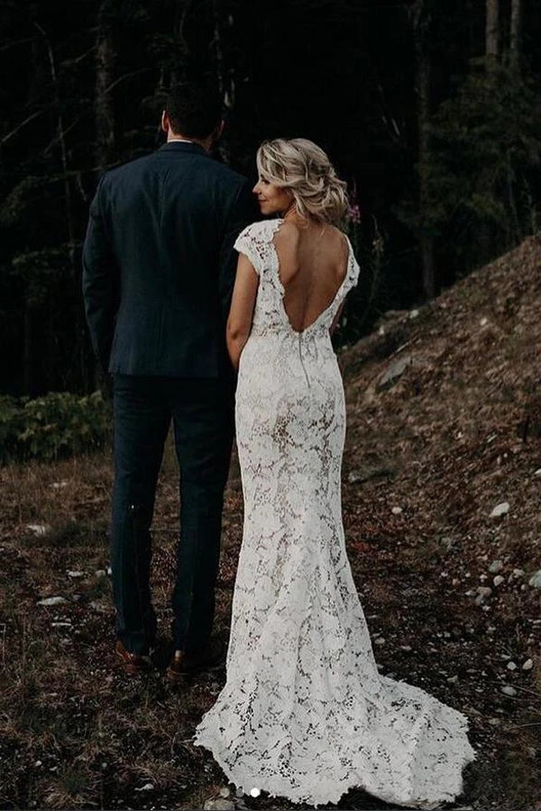 Charming Mermaid Lace Ivory Cap Sleeves Wedding Dresses, Bridal Dresses,MW481 Charming Mermaid Lace Ivory Cap Sleeves Wedding Dresses, Bridal Dresses,MW481