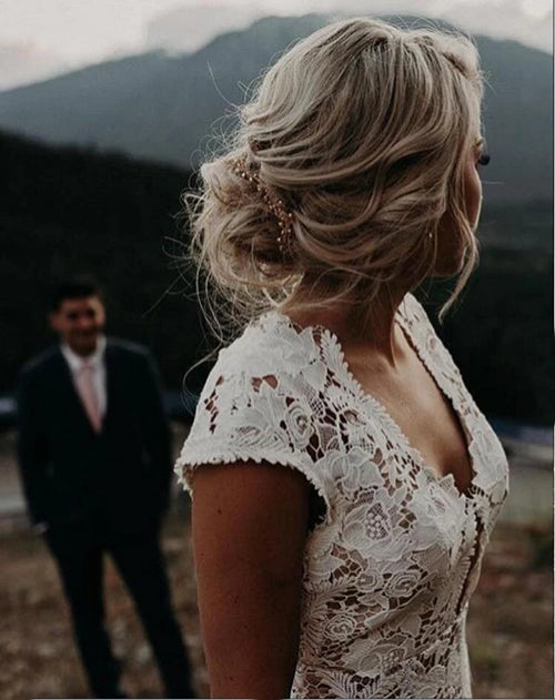 Charming Mermaid Lace Ivory Cap Sleeves Wedding Dresses, Bridal Dresses,MW481 Charming Mermaid Lace Ivory Cap Sleeves Wedding Dresses, Bridal Dresses,MW481