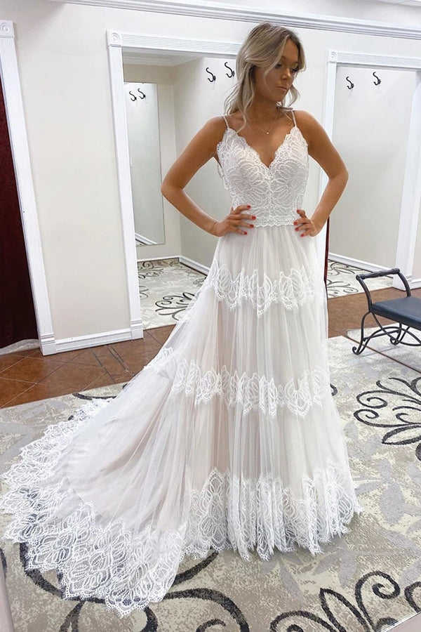 Cheap A-line Spaghetti Straps Lace Bridal Gonws Rustic Wedding Dress,MW501 Cheap A-line Spaghetti Straps Lace Bridal Gonws Rustic Wedding Dress,MW501