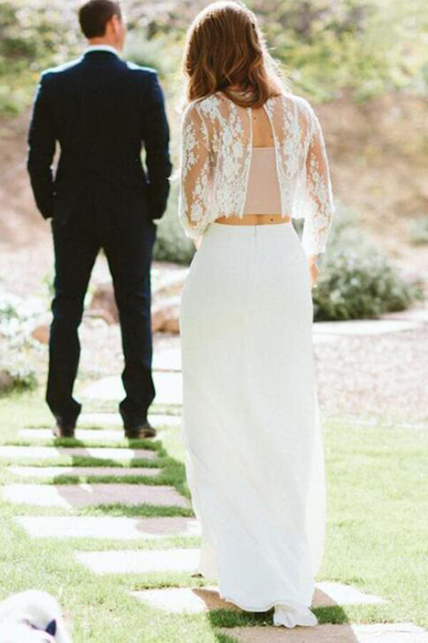 Boho Lace Two Piece Mermaid Chiffon Wedding Dress, MW510 | Musebridals Boho Lace Two Piece Mermaid Chiffon Wedding Dress, MW510 | Musebridals